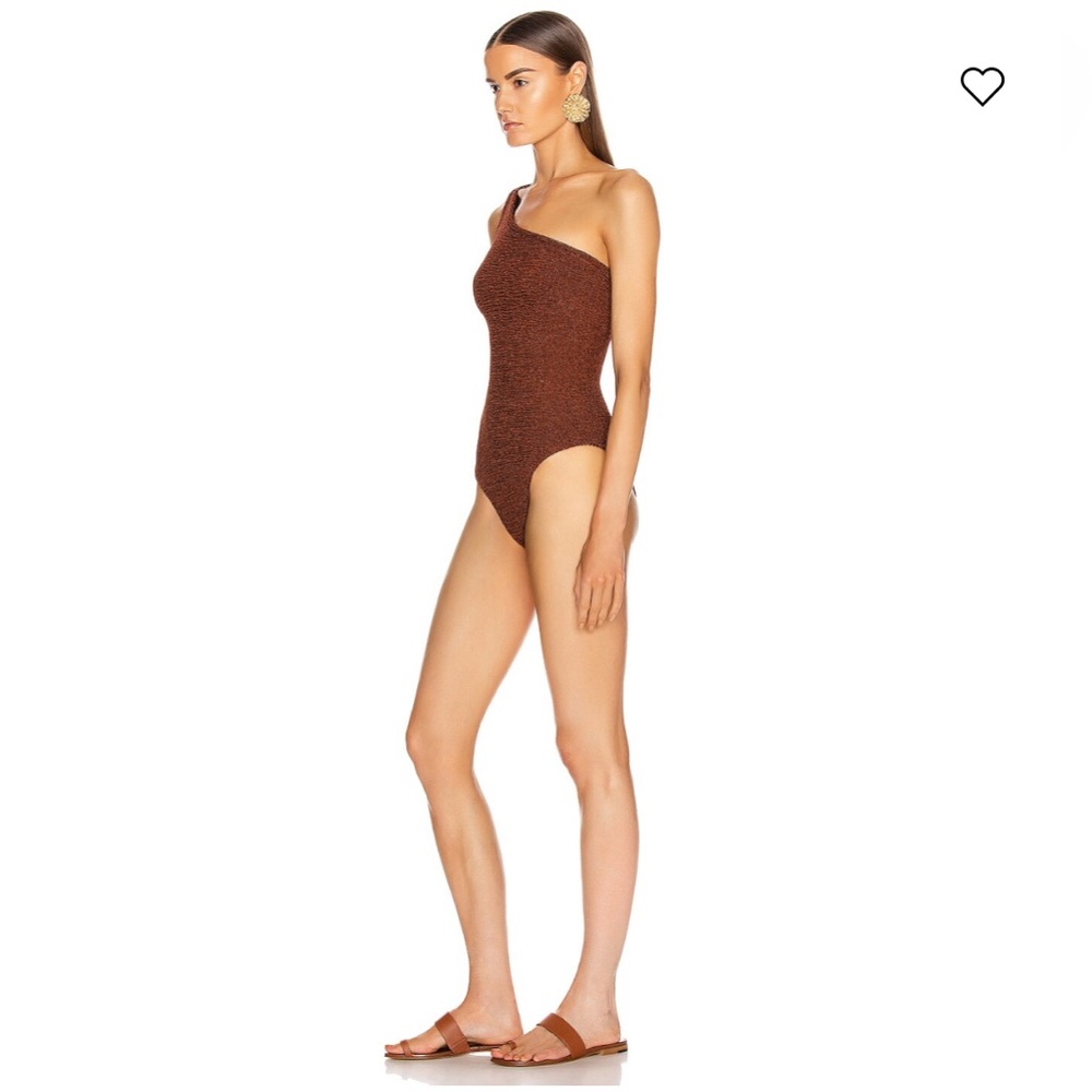 Hunza G Nancy Swimsuit in Metallic Bronze Chocolate Brown One Size - Picture 4 of 9